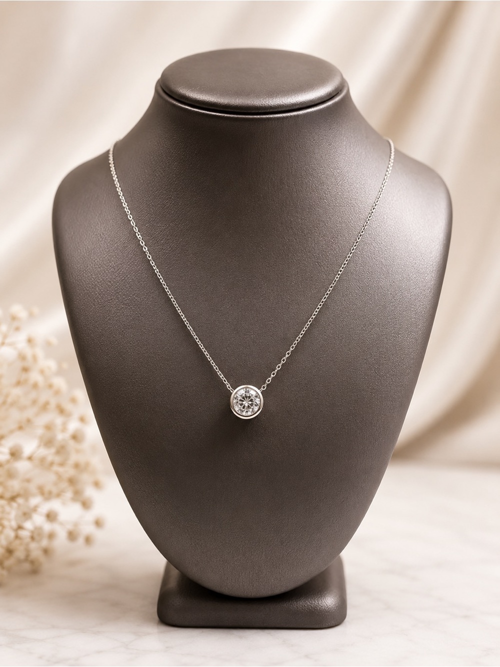 ✨Moissanite Round Cut 2ct White Gold 18k Solitarie Necklace✨